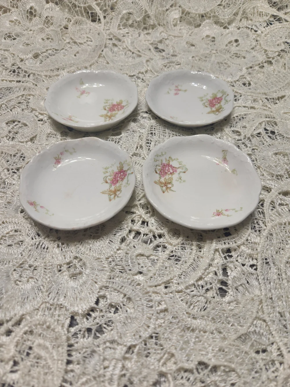 Antique Johnson Bros Royal England Semi Porcelain Butter Pats Pink Floral Set 4